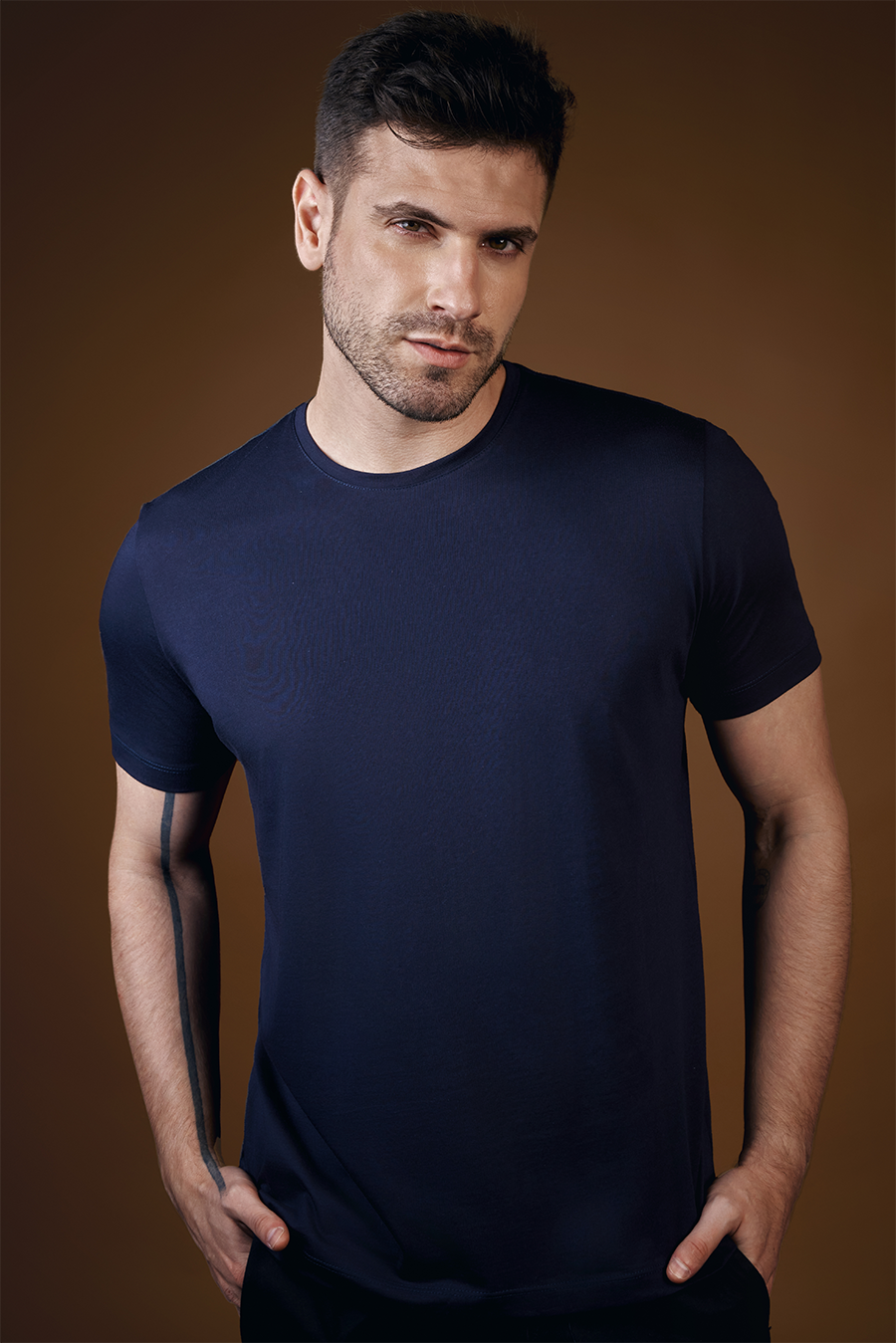 Camiseta Unique Gola Careca Algodão Egípcio com Elastano Azul Noite